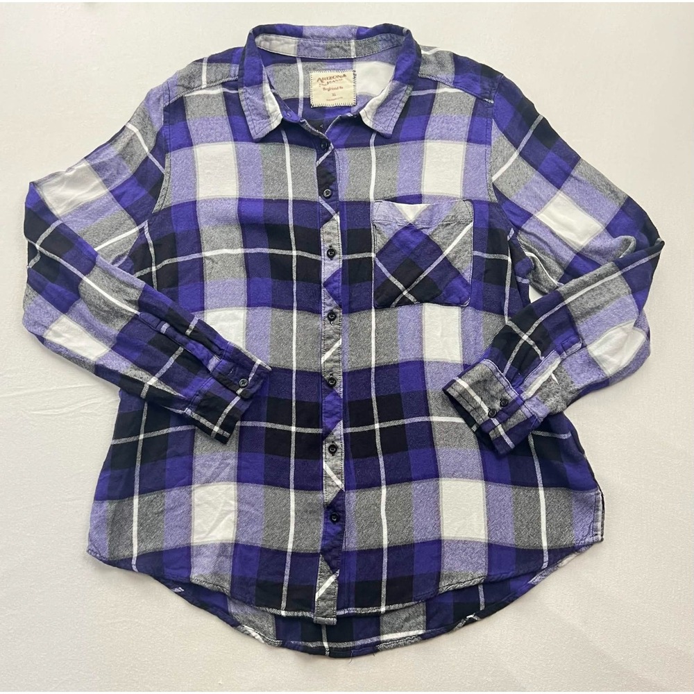 EUC Arizona Jeans Co Women's Purple Plaid Boyfriend Flannel Long Sleeve Shirt XL